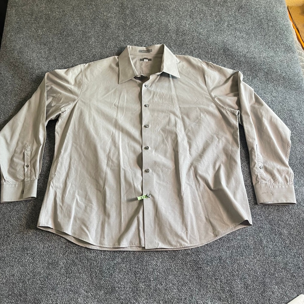 Apt 9 Mens XXL Superfine 80s Cotton Long Sleeve Button Down Shirt Taupe Grey Dot
